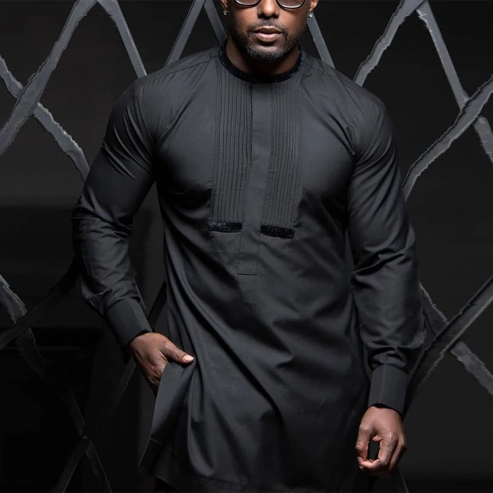 Top Trends: Black New African Clothing Dashiki Style Men's Plaid Shirts And Pants 2 Piece Kaftan Wear Suits Casual Suits Men Clothing Shoppable Styles - Image 5