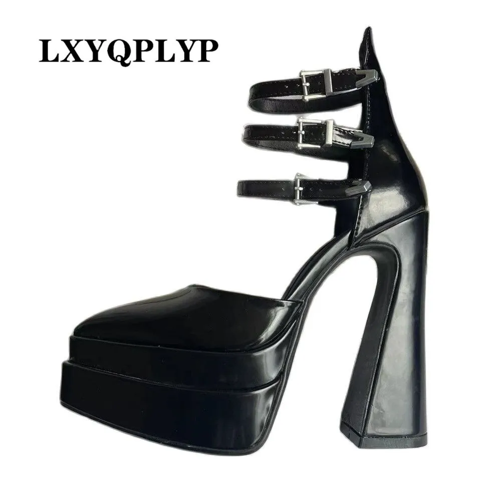 Top Trends: Pointed Toe Patent Leather Roman Sandals Women&#039;s Platform Summer Thick High Heel Sexy Party Shoes Pumps Sandals For Women 2022 Shoppable Styles