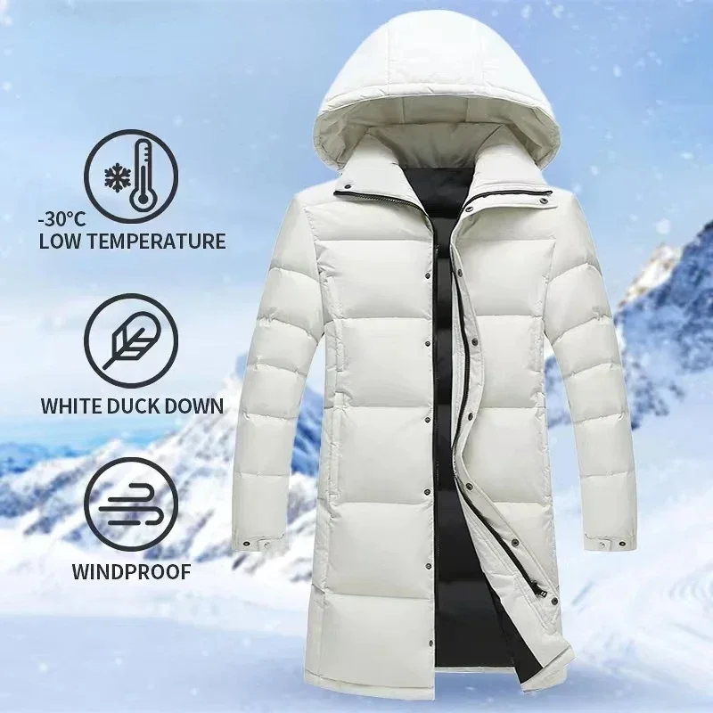 Top Trends: Long Down Jacket Men Hooded Down Coat Winter Warm Thick Puffer Jacket White Duck Down Parkas Outdoor Outerwear Windproof Coat Shoppable Styles