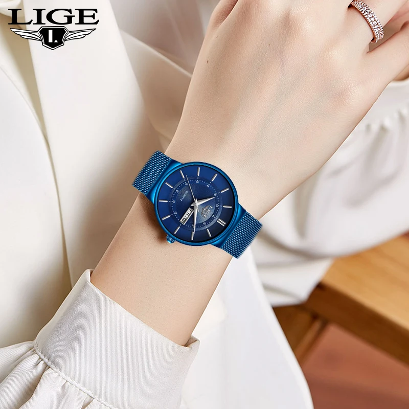 Top Trends: LIGE Luxury Quartz Ladies Watch Mesh Belt Classic Fashion Simple Dial Watch For Women Week Waterproof Ultra Thin Auto Date Clock Shoppable Styles