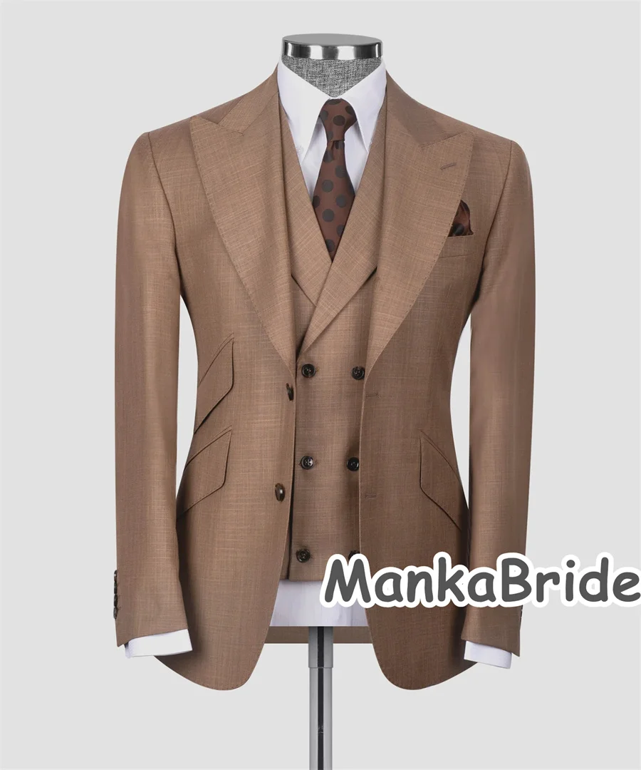 Top Trends: Classic Brown Men&#039;s Suits 3pcs Blazer Vest Pants Business Wear Formal Party Suit Customized Wedding Groom Tuxeso Shoppable Styles