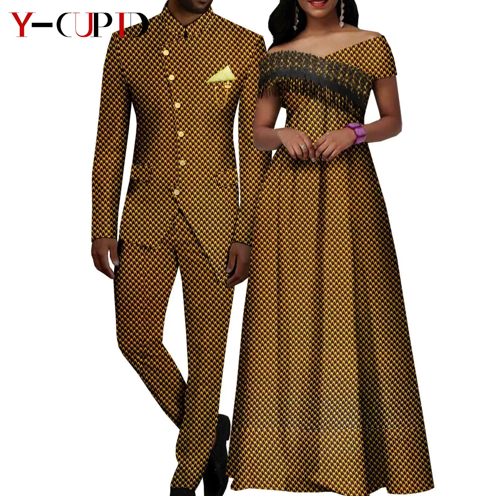 Top Trends: African Tassle Long Dresses For Women Matching Men Suits Outfits Jackets And Pant Sets Dashiki Couple Clothes Party Vestidos Shoppable Styles