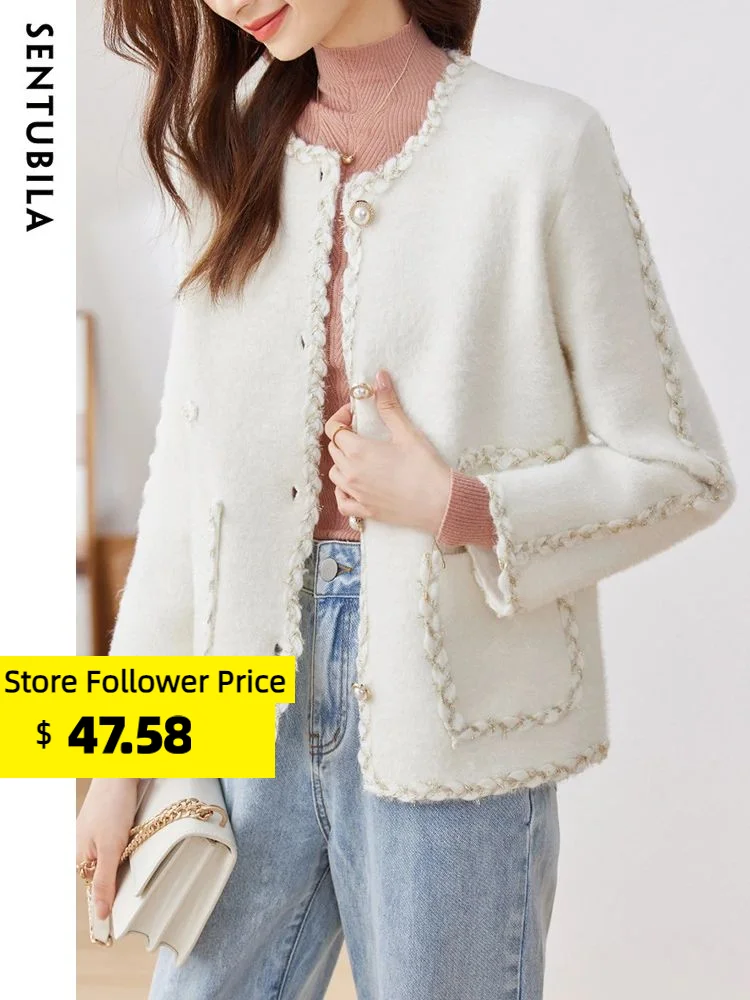 Top Trends: Sentubila Fluffy Knitted Cardigan Jackets For Women 2023 Spring And Autumn Elegant Long Sleeve Tops Female Outwear Short Coats Shoppable Styles