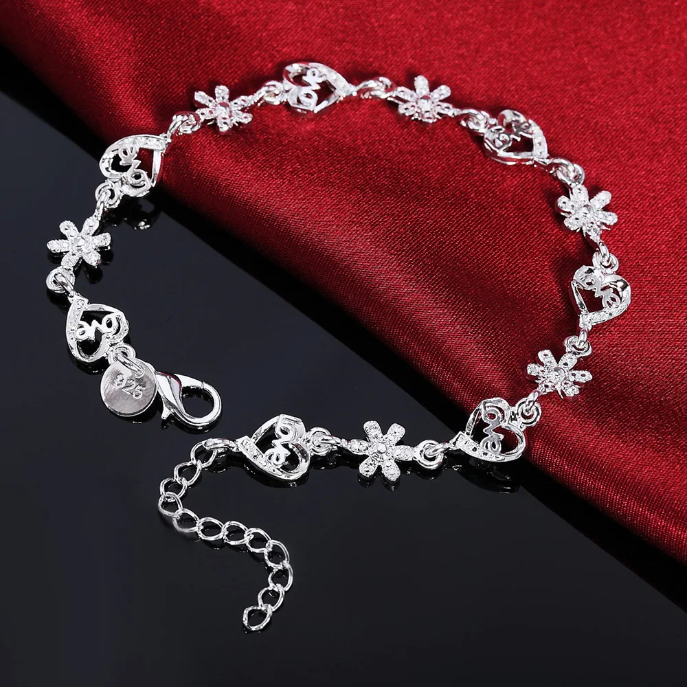 Top Trends: Hot Fine 925 Sterling Silver Bracelet Fashion Crystal Romantic Heart Flower Chain For Woman Wedding Accessories Designer Jewelry Shoppable Styles