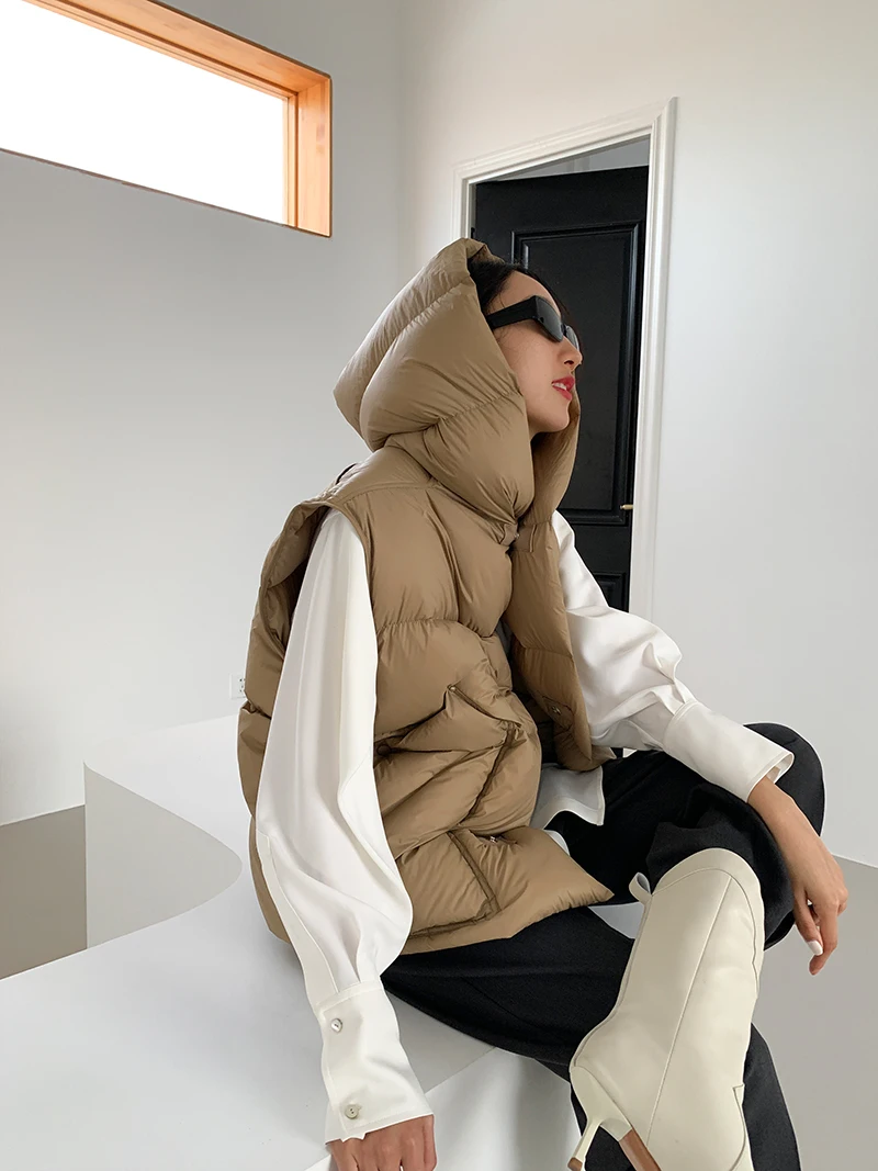 Top Trends: Ultra Light Waistcoat 90% White Duck Down Women Vest Hooded Winter Thick Bread Down Jacket Sleeveless Female Loose Gilet Outwear Shoppable Styles