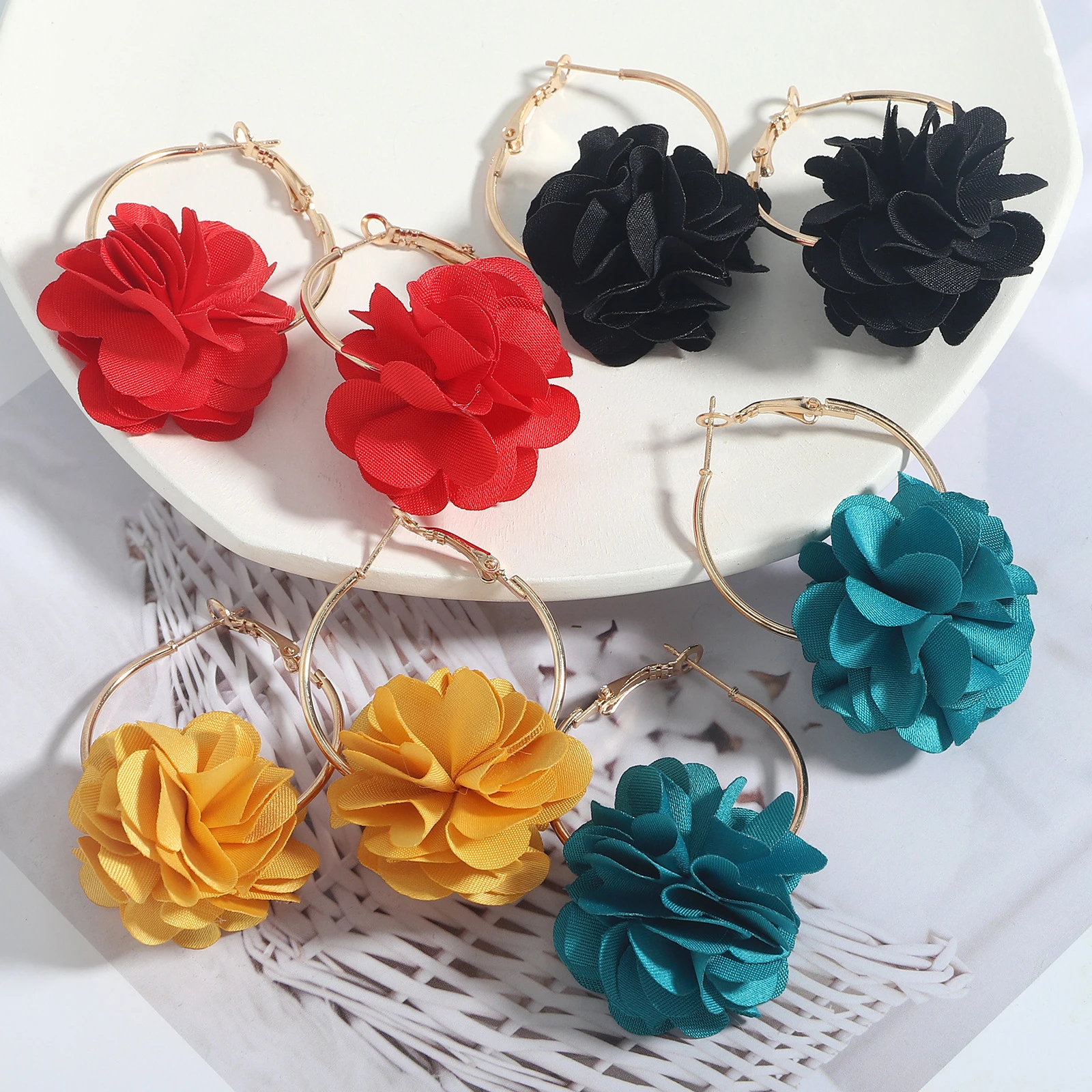 Top Trends: Bohemia Fashion Fabric Flower Earring Rose Dangle Earrings For Women Exaggerated Party Jewelry Beach Accessories Bijoux Gifts Shoppable Styles