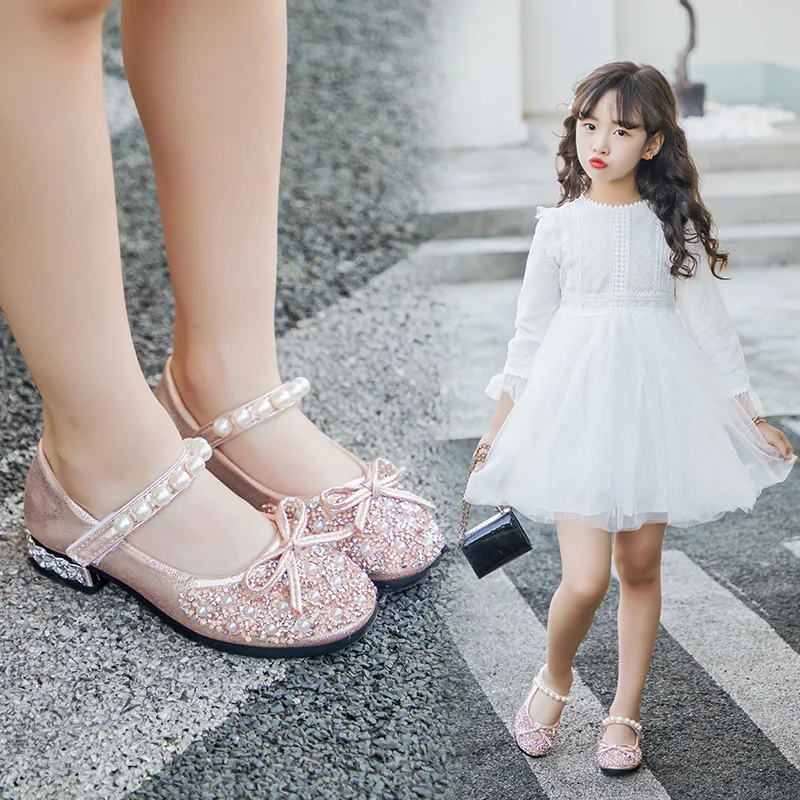 Top Trends: 2022 Elegant Children Leather Shoes Party Flat Kids Metal Beaded Crystal Shoes For Girl Dress Ballet Princess Mary Jane Shoes Shoppable Styles