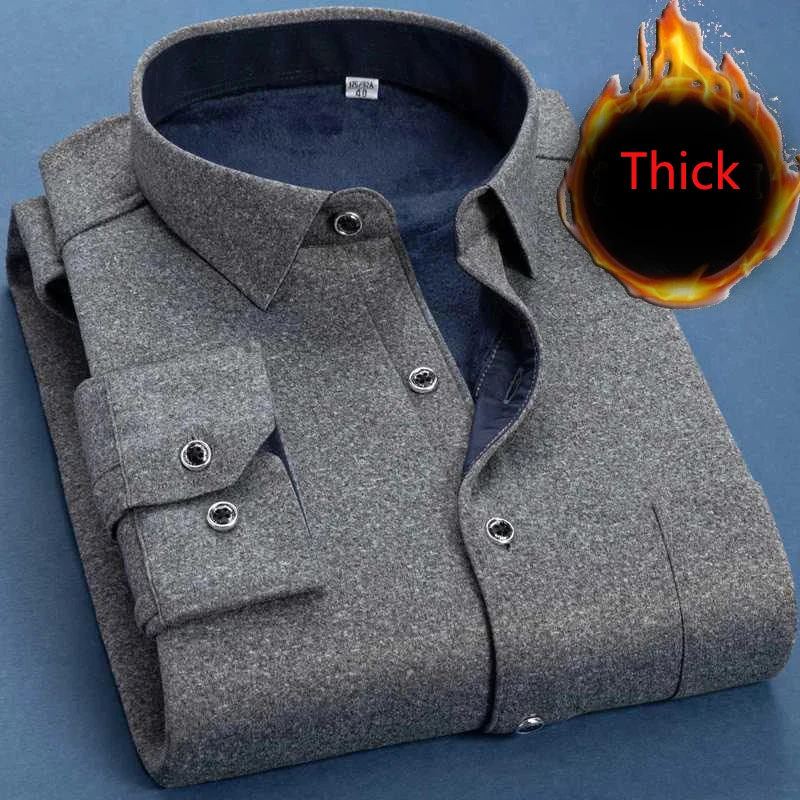 Top Trends: Autumn Winter Men Fleece Warm Shirt Fashion Solid Long Sleeve Business Shirt Plaid Thick Warm Shirts NS5517 Shoppable Styles