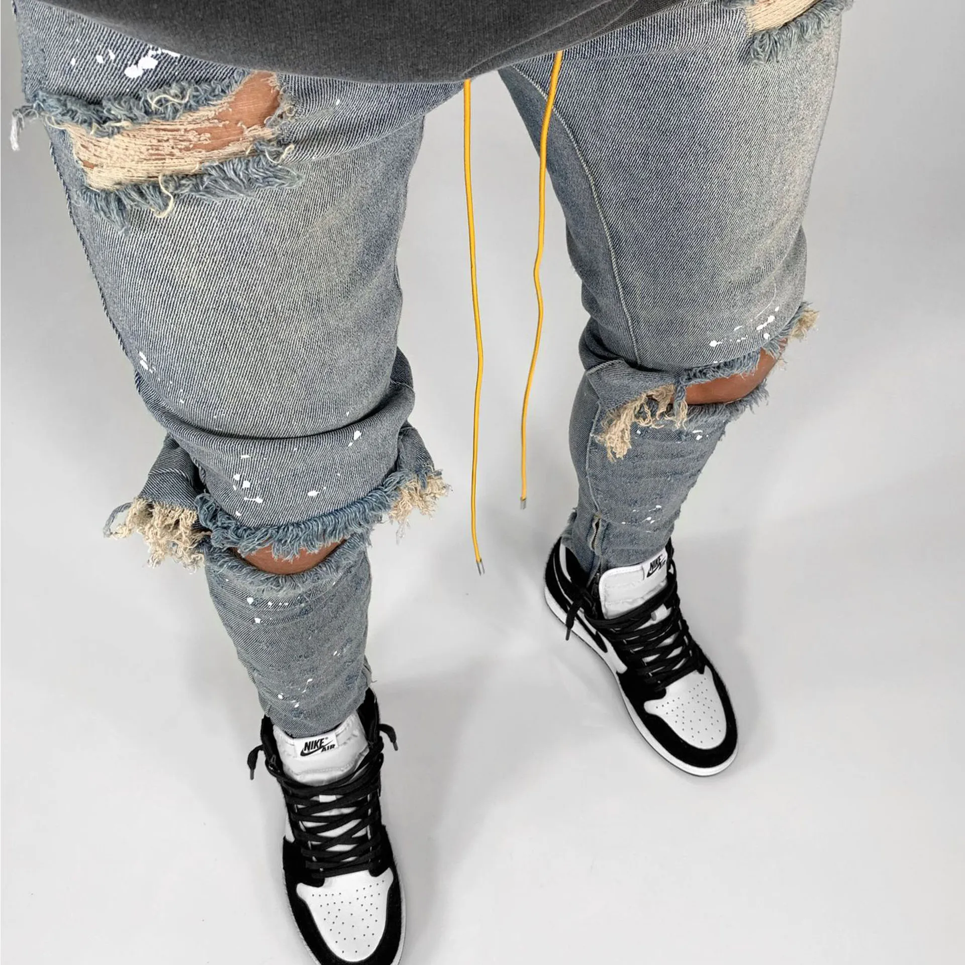 Top Trends: Men Jeans Knee Hole Ripped Stretch Skinny Denim Pants Solid Color Black Blue Autumn Summer Hip-Hop Style Slim Fit Trousers 2022 Shoppable Styles