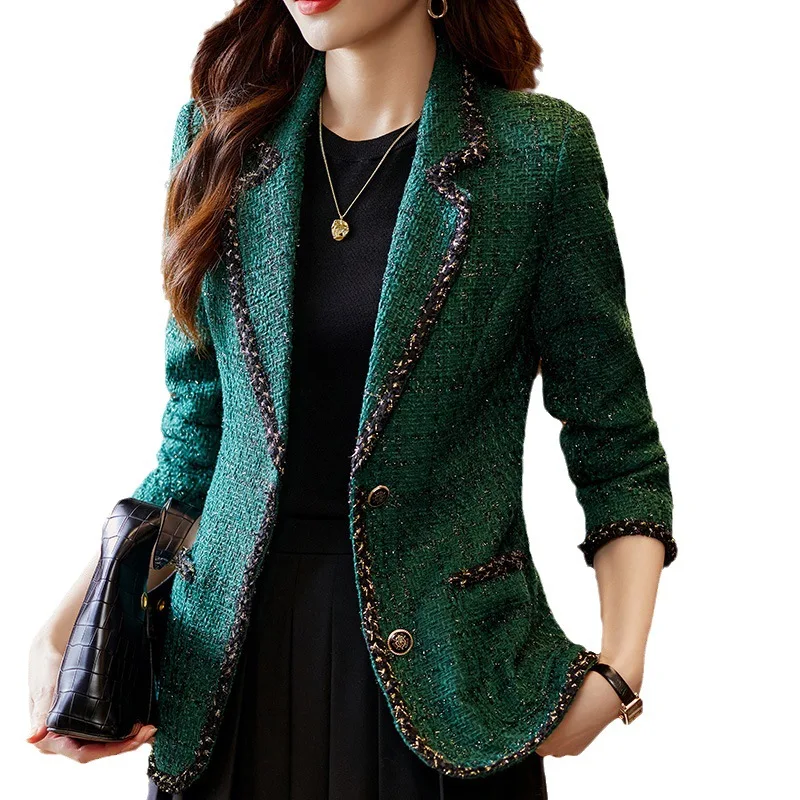 Top Trends: Autumn Winter Ladies Casual Blazer Women Black Green Beige Plaid Jacket Female Long Sleeve Single Breasted Slim Coat Shoppable Styles