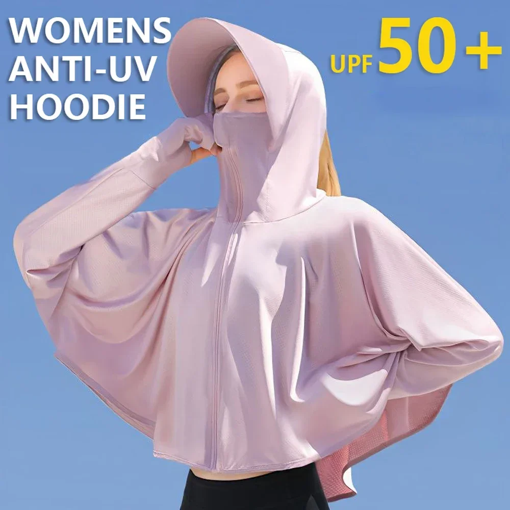 Top Trends: Summer UPF50 + Women Sunscreen Hoodie Long-sleeved Solid Color And Thin Jacket Breathable UV Protection Shirt Ice Silk Clothing Shoppable Styles