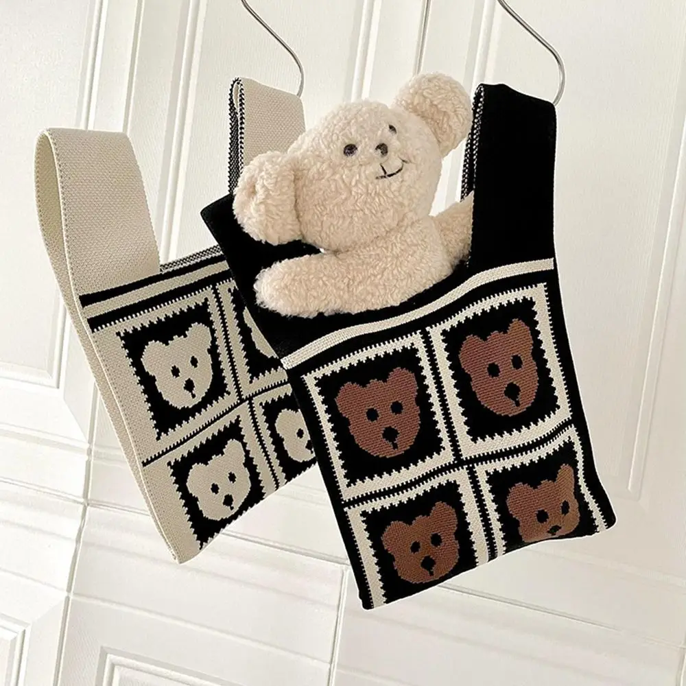 Top Trends: Bear Knot Wrist Bag Simple Weave Tote Bag Knitted Bag Handbag Shopping Bags Travel Shoppable Styles