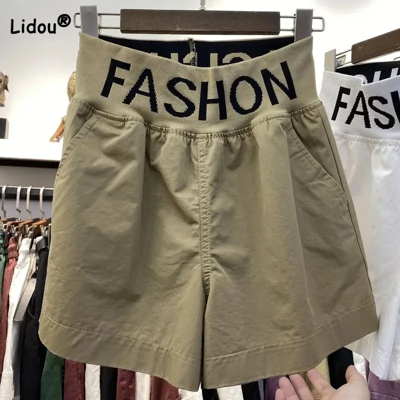 Top Trends: Fashion Casual Women's Letter Printed Spliced Shorts Loose All-match Elastic High Waist Wide Leg Pants Summer Female Clothing Shoppable Styles