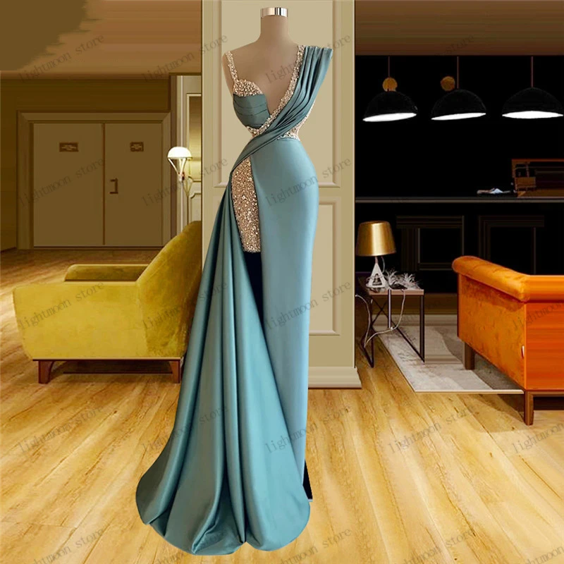 Top Trends: Elegant Evening Dresses V-Neck Sleeveless Prom Dress Satin Ball Gowns Embroidery Sexy Robes High Slit Backless Vestidos De Gala Shoppable Styles