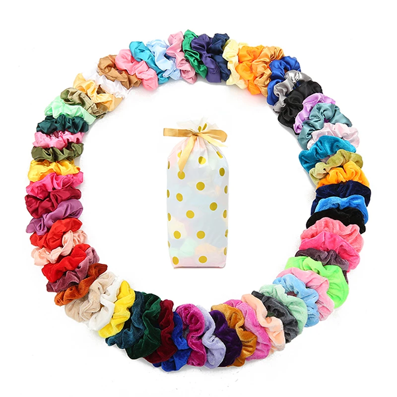 Top Trends: 60Pcs / Bag Hair Scrunchies Soft Velvet Scrunchies And Satin Hair Scrunchies For Girls Silk Elastic Hair Ties Scrunchies For Women Shoppable Styles