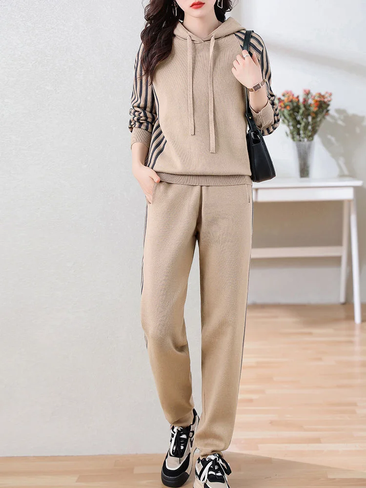 Top Trends: Casual Striped Hooded Sweatshirt Two Piece Set Fall Fashion Drawstring Tops Tracksuit Baggy Running Wear Jogger Pants Conjuntos Shoppable Styles - Image 4