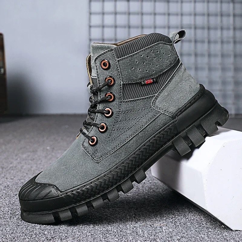 Top Trends: HIKEUP Men‘s Martin Boots Outdoor Sneakers Breathable Trail Walking Shoes Hiking Sports Tactical Men Shoes Cow Leather Shoppable Styles