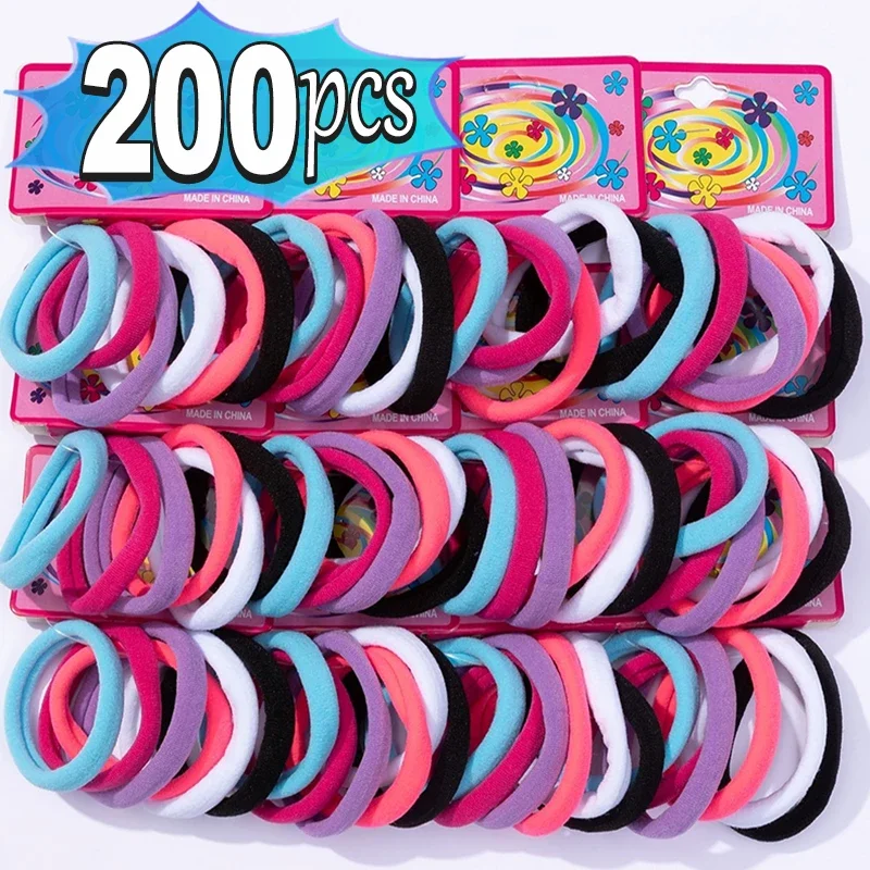 Top Trends: 200pcs / Set Elastic Hair Bands Girls Hair Accessories Colorful Nylon Headband Kids Ponytail Holder Scrunchie Ornaments Gift Shoppable Styles