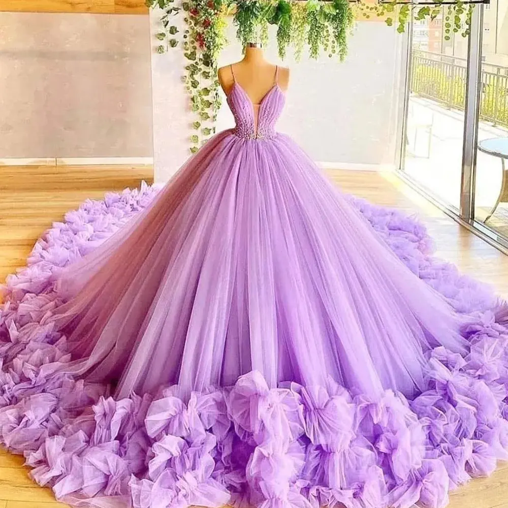 Top Trends: Sky Blue Purple Spaghetti Strap 15 Quinceanera Dresses Sweet Flower Flounce Large Hem Prom Ball Gowns For Teenagers Homecoming Shoppable Styles - Image 4