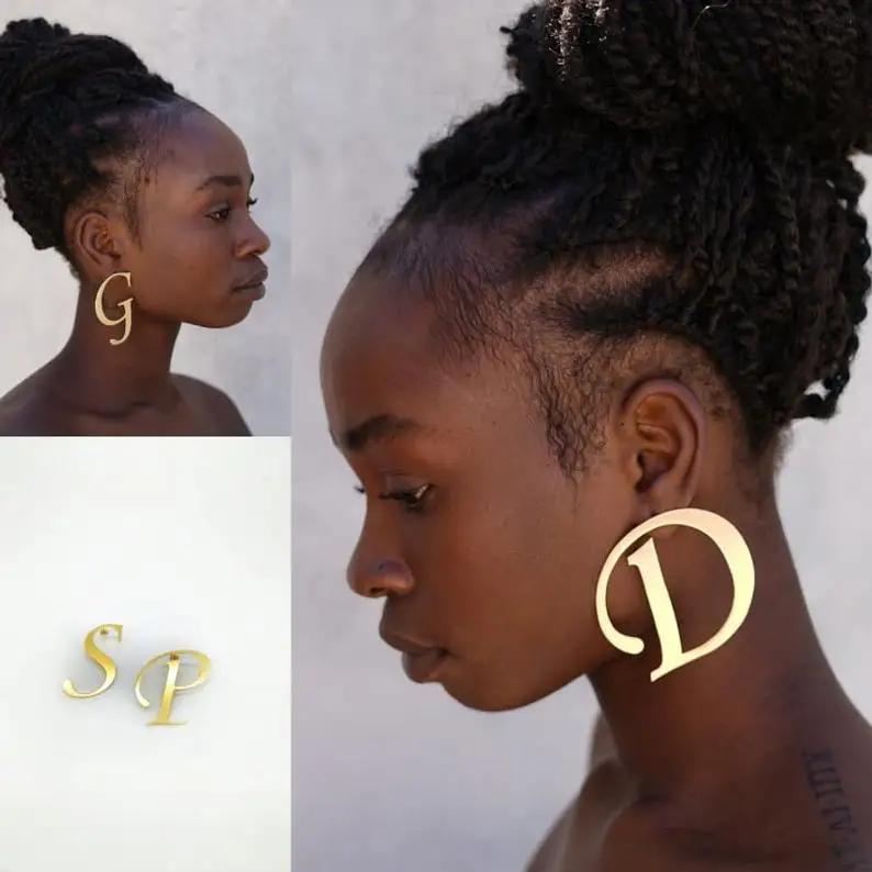 Top Trends: Custom Initial Letter Earrings Personalized Stainless Steel Big Stud Custom Name Gold Color Color Jewelry For Women Girls Gifts Shoppable Styles