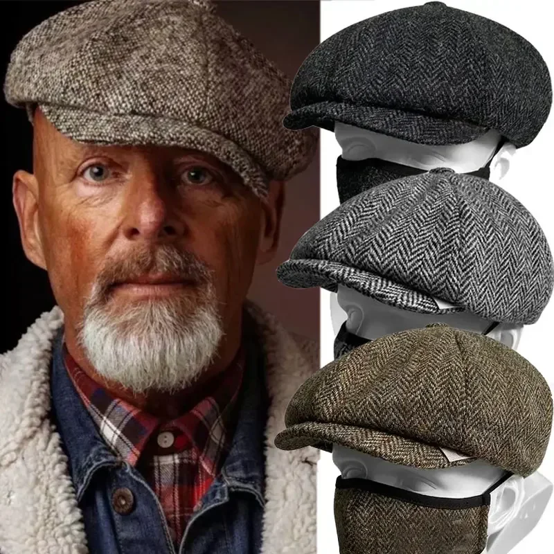 Top Trends: Retro Tweed Newsboy Hat Men Beret Gatsby Beret Hats Street Caps Peaked Octagonal With Brim Caps Winter Spring Hip Hop Beret Shoppable Styles