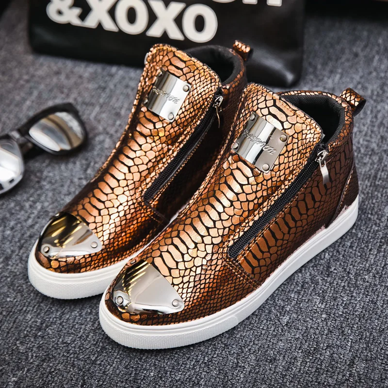 Top Trends: 2023 New Luxury Glitter Snake Designer Shoes Men Gold High Top Original Men's Sneakers Fashion Zipper Casual Ankle Boots For Men Shoppable Styles