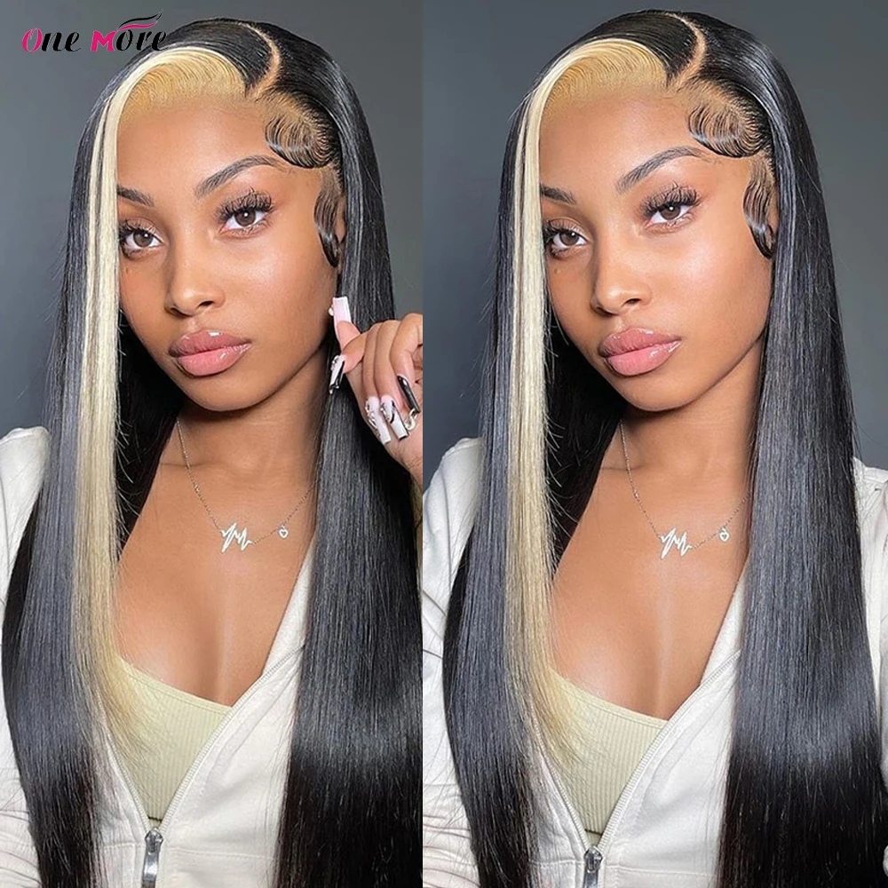 Top Trends: Skunk Stripe Human Hair Wig 1B / 613 Highlight Blonde Straight Lace Front Wig 13x4 Colored Lace Front Human Hair Wigs 250 Density Shoppable Styles