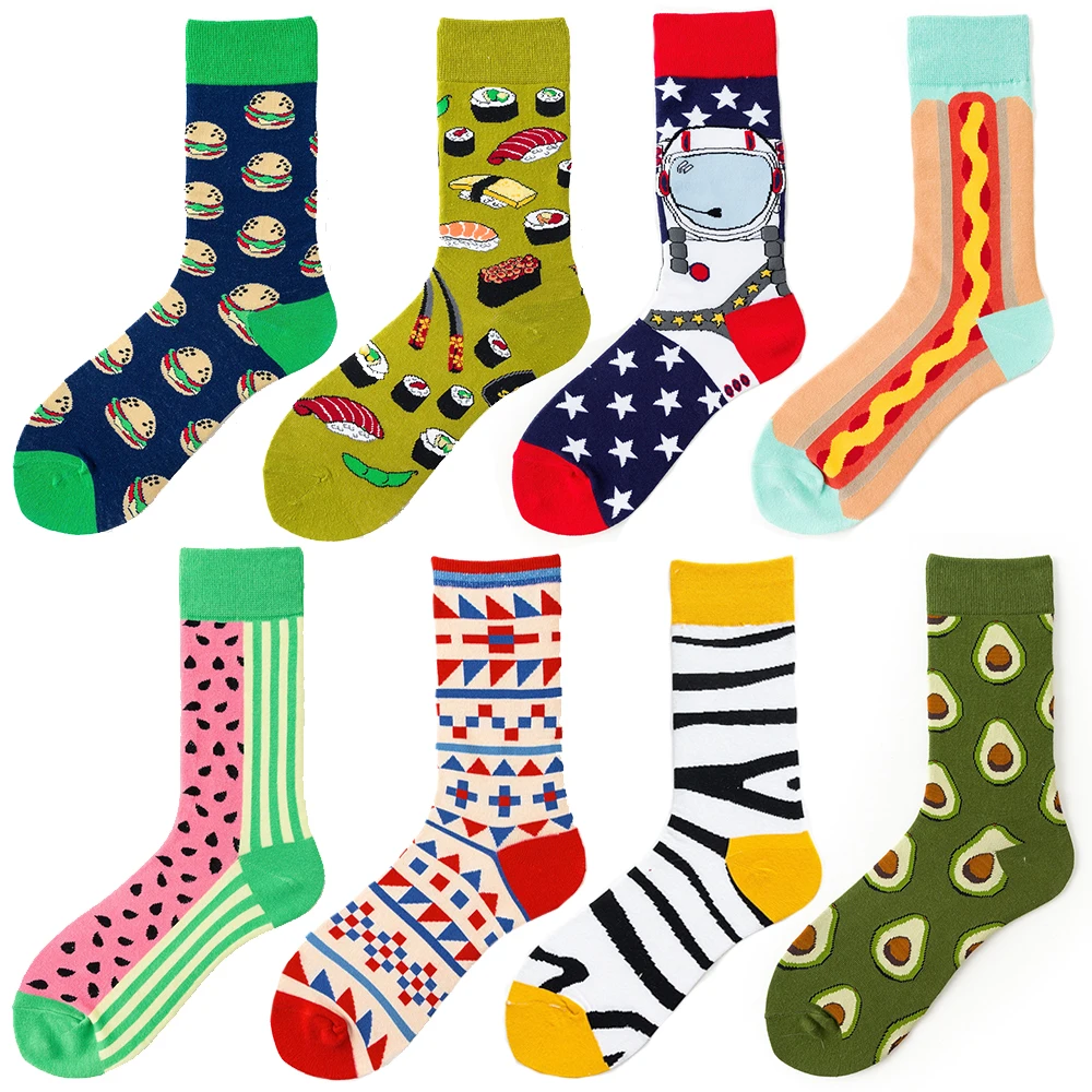 Top Trends: Novelty Happy Funny Men Graphic Socks Combed Cotton Omelette Frog Crazy Burger Salmon Corn Avocado Bird Fish Sock Christmas Gift Shoppable Styles