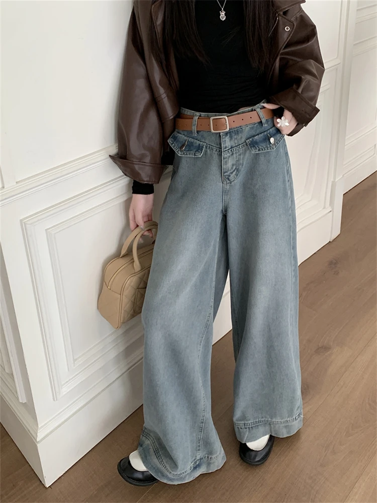 Top Trends: Women's High Waist Vintage Blue Wide Leg Jeans Casual Pants American Street Minimalist Style Female Loose Straight Trousers Shoppable Styles