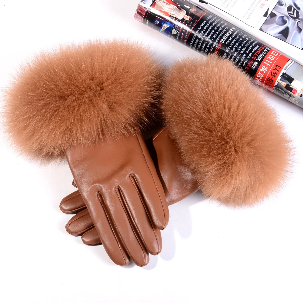 Top Trends: Women&#039;s Ladies Girls Winter Warm 100% Real Fox Fur With Real Leather Lambskin Fashion Elegant Cute Gloves Shoppable Styles