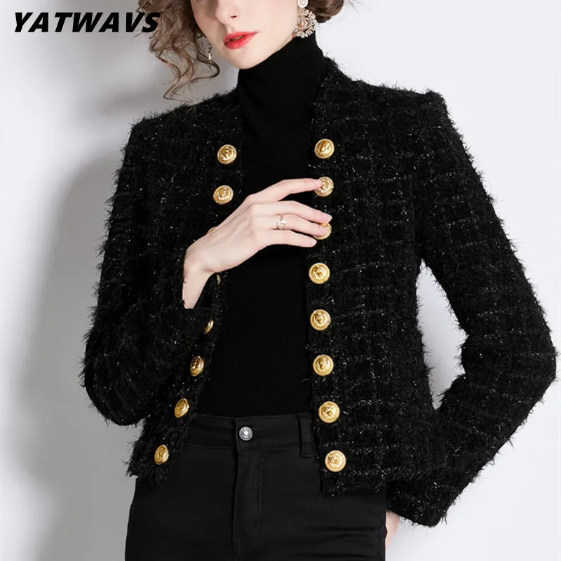 Top Trends: Designer Double Breasted Women's Tassel Cardigan Jacket Coat Runway Winter Long Sleeve Golden Buttons Deco Overcoat Female Shoppable Styles