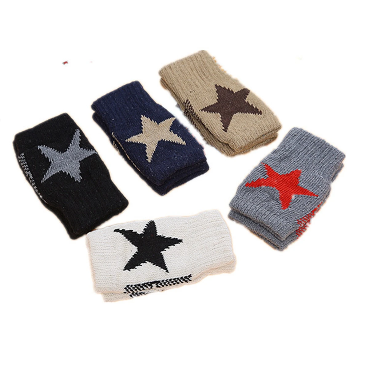 Top Trends: 1Pair Winter Warm Women Boys &amp; Girl&#039;s Students Gloves, Fashion Knitted 5 Star Fingerless Half Finger Children Gloves Shoppable Styles