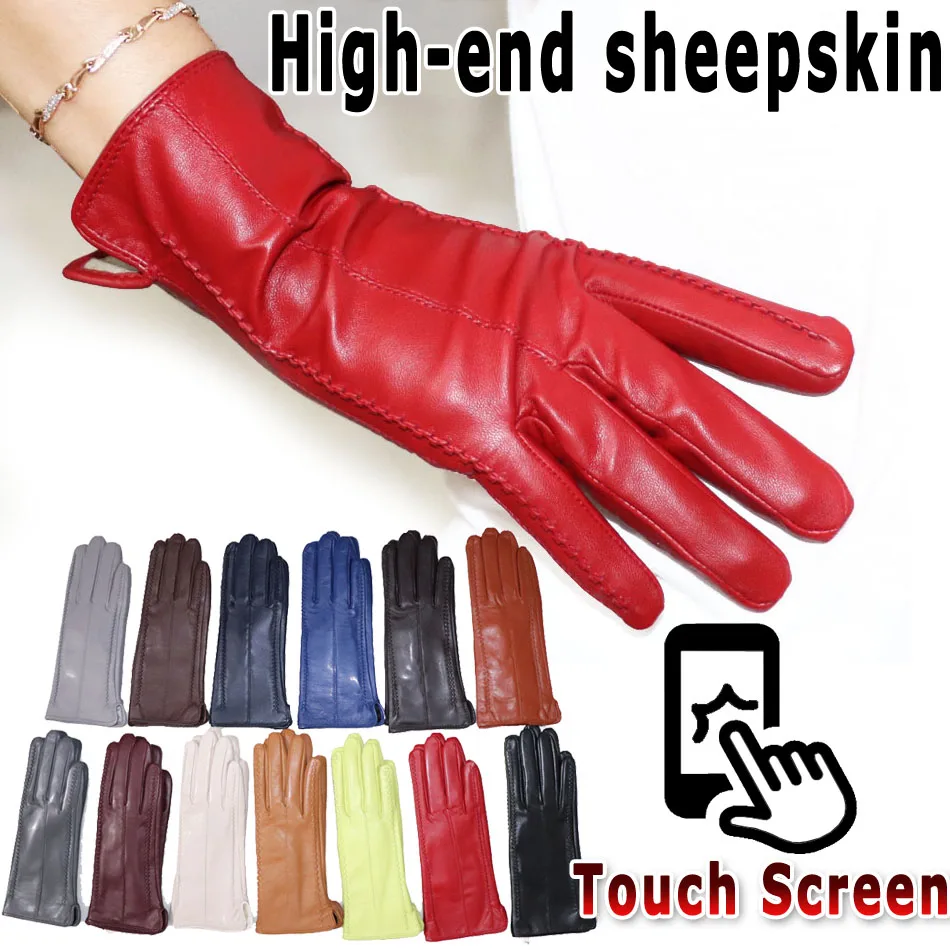 Top Trends: Leather Gloves Women&#039;s Sheepskin Flannel Lining Warm In Autumn And Winter High-grade Black Touch Screen Color Driving New Model Shoppable Styles