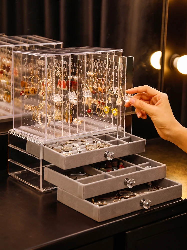 Top Trends: Luxury Jewelry Boxes Organizer Hanging Earrings Rack Transparent Acrylic Display Case Necklace Stray Kids Storage Box 3 Layers Shoppable Styles