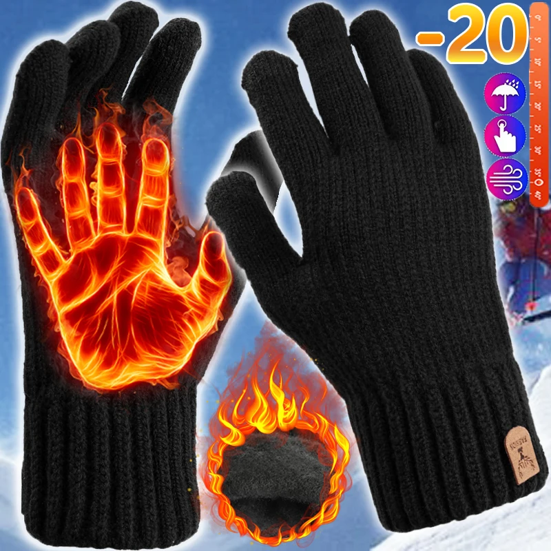 Top Trends: Winter Warm Gloves Women Men Touchscreen Plus Fleece Wool Knitted Glove Outdoor Windproof Running Skiing Snow Mittens Shoppable Styles