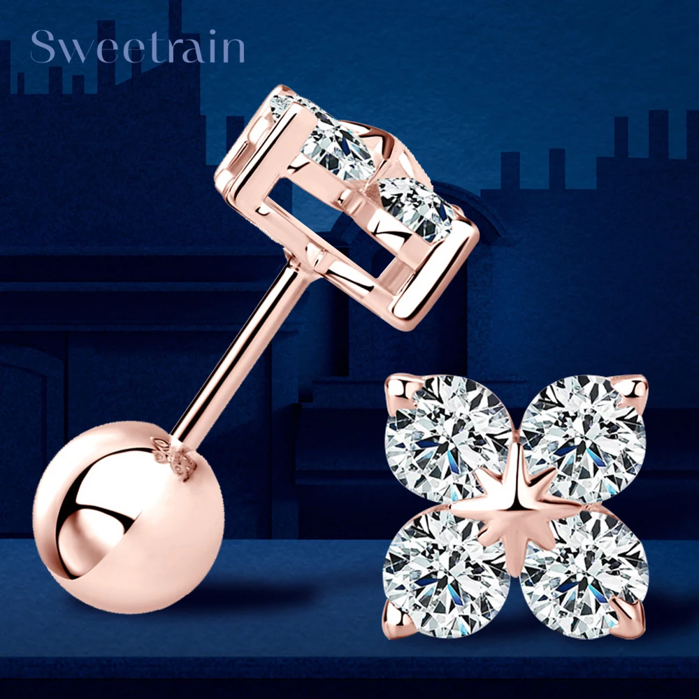 Top Trends: Rose Gold Four Leaf Clover Moissanite Stud Earrings 925 Silver Plated 18k Yellow / White Gold Diamond Earring For Women Jewelry Shoppable Styles