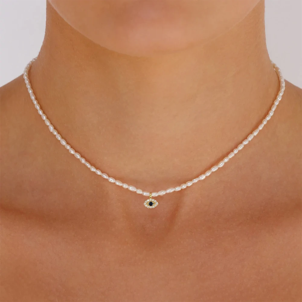 Top Trends: MC Real S925 Sterling Silver Exquisite Small Pearl Choker Necklace Devil's Eye Zircon Star Pendant Fine Jewelry Gifts Collares Shoppable Styles