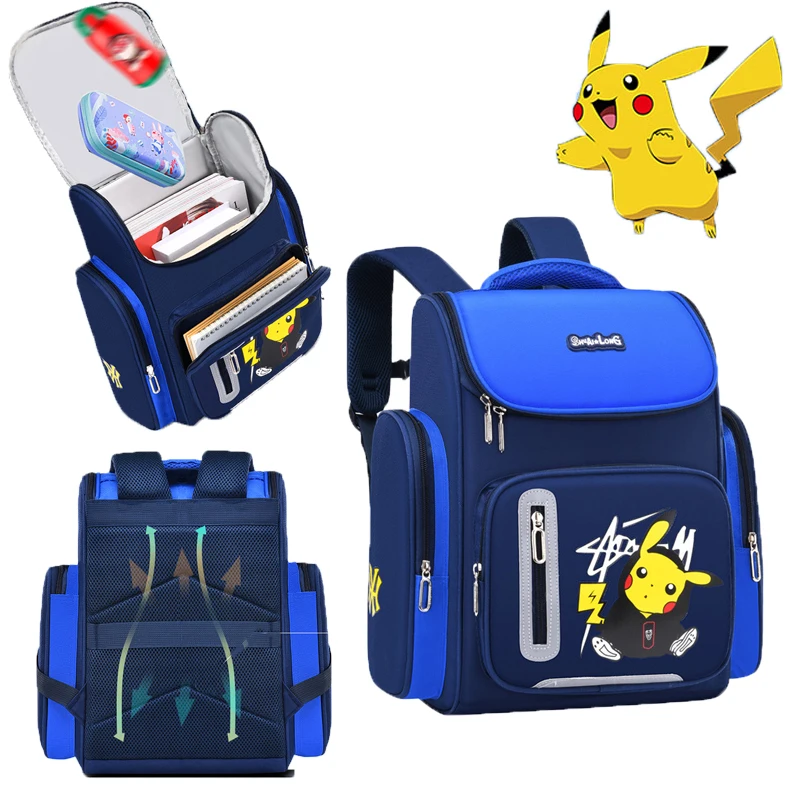 Top Trends: Anime Pokemons Backpack Primary Schoolbag Cartoon Children With Reflective Strip Backpack Breathable Travel Bag Kid's Gift Shoppable Styles