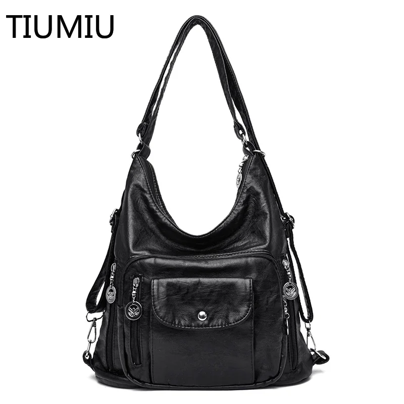 Top Trends: 3 In 1 Women Backpack Vintage Women Bag High Quality Pu Leather Backpack Ladies Casual Tote Designer Shoulder Bag Women Handbags Shoppable Styles