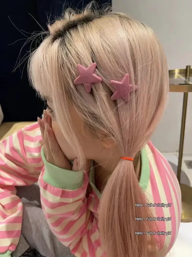 Top Trends: Y2k 2pcs Set Cream Girl Style Pink Star Hairpin Heart Hair Clip Dopamine Pentagram Side Snap Clip Women Hair Accessories Shoppable Styles