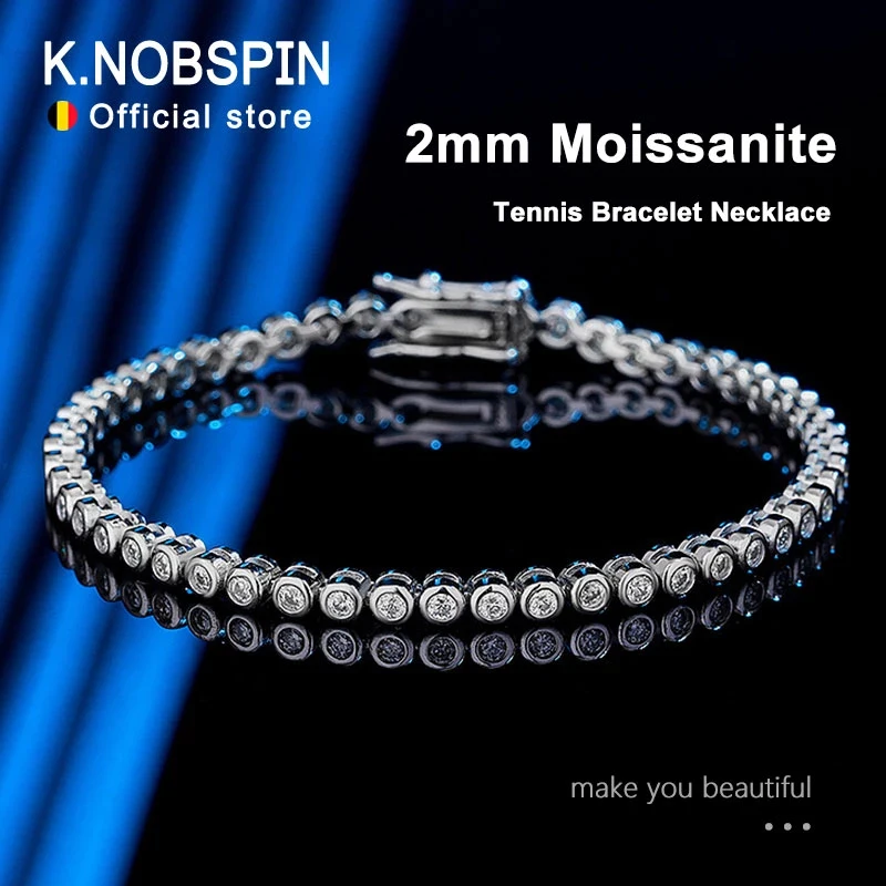 Top Trends: KNOBSPIN 2mm Moissanite Tennis Bracelet For Woman Men Hip Hop Chain With GRA 100% Sterling Sliver 18k White Gold Plated Bracelet Shoppable Styles