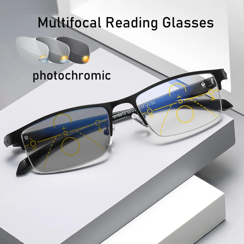 Top Trends: Business Half Frame Progressive Multifocal Reading Glasses Trendy Near Far Presbyopia Vintage Photochromic Eyewear + 1.0 To + 4.0 Shoppable Styles