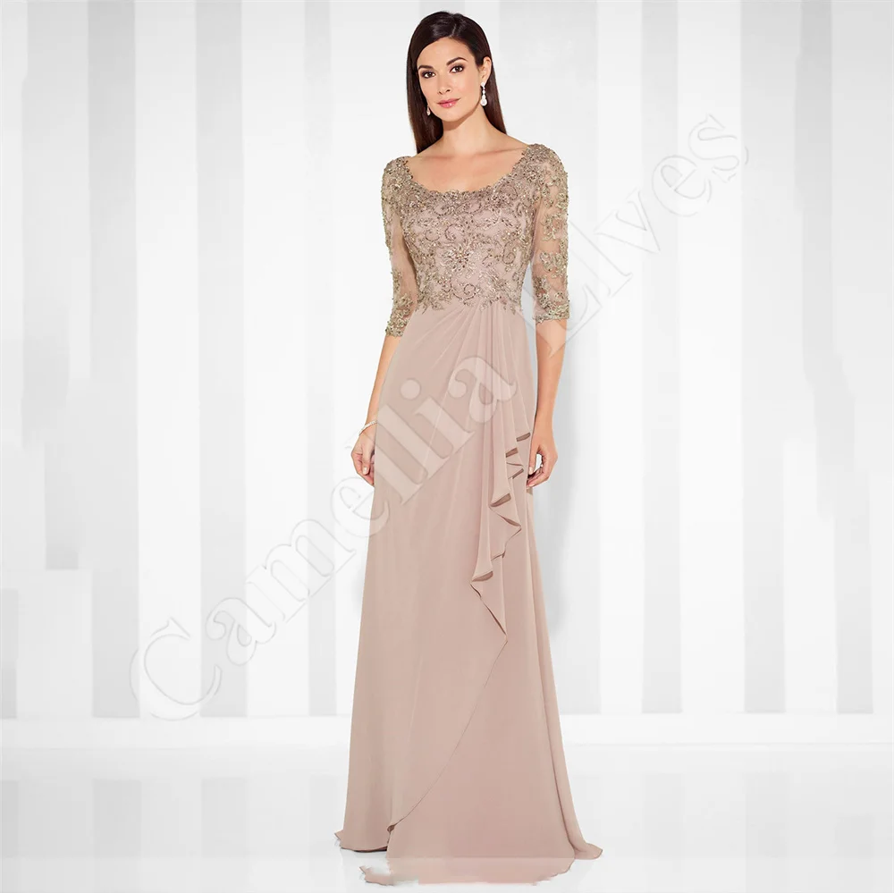 Top Trends: Vintage Chiffon A Line Mother Of The Bride Dresses For Weddings Lace Applique Half Sleeve Formal Wedding Evening Mother Gowns Shoppable Styles