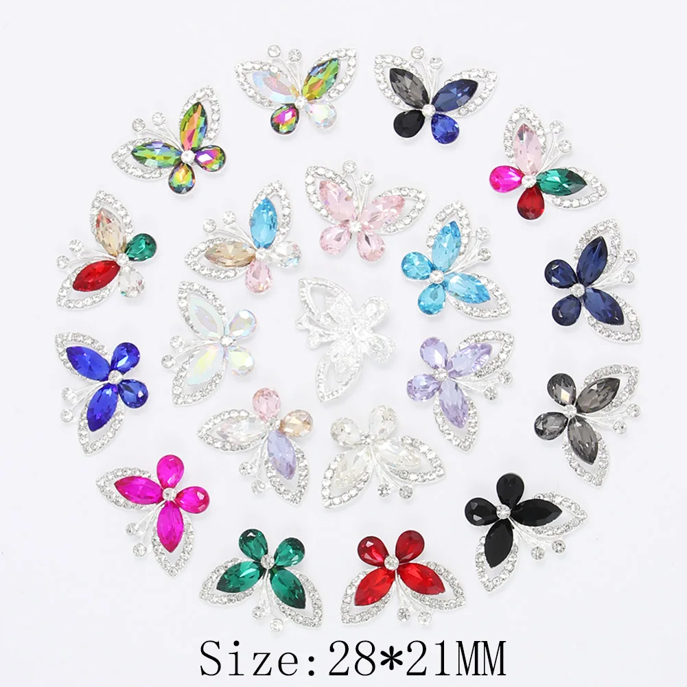 Top Trends: 10pcs 28x21mm Silver Alloy Rhinestone Button For Clothing Diy Jewelry Sewing For Craft Accessories Butterfly Embellishments Shoppable Styles