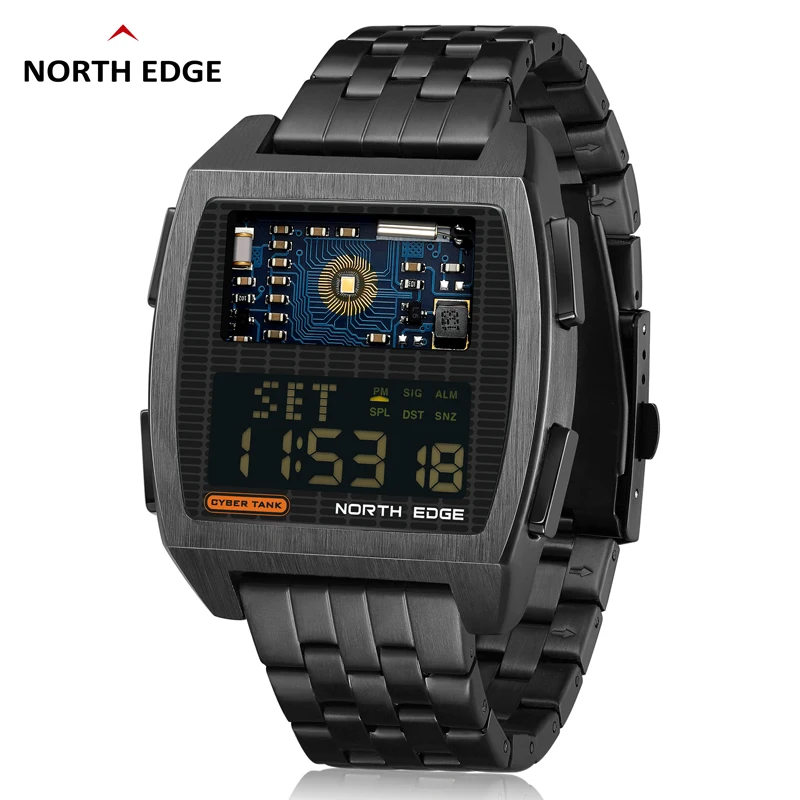 Top Trends: NORTH EDGE 2022 Men's Digital Watch Retro Industrial Metal Style Waterproof 50M Sport Watches For Men World Time Reloj De Hombre Shoppable Styles