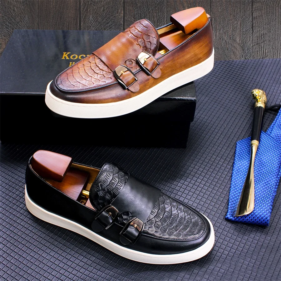 Top Trends: Men's Casual Leather Shoes Genuine Leather Handmade Metal Buckle Men Shoes Lace Up Non-Slip Flat Shoes Banquet Party Men's Shoes Shoppable Styles - Image 4