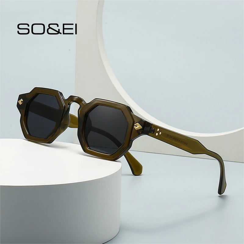 Top Trends: SO&amp;EI Retro Polygon Square Women Rivets Sunglasses Gradient Shades UV400 Men Brand Designer Punk Sun Glasses Shoppable Styles