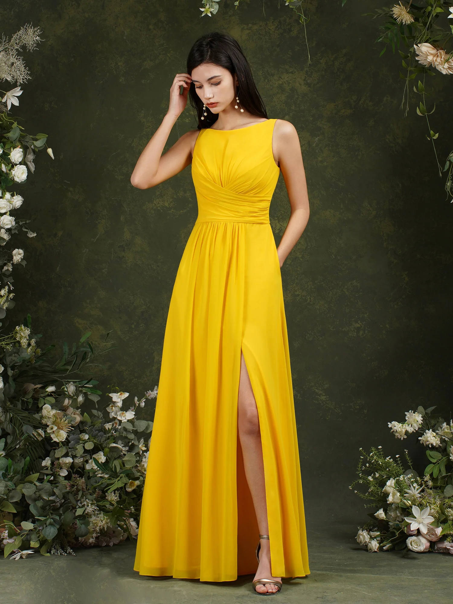 Top Trends: MisShow BM3108 Pleated Chiffon Bridesmaid Dresses With Slit Long Yellow Maid Of Honor Dress Evening Robe Elegant Engagement Gown Shoppable Styles