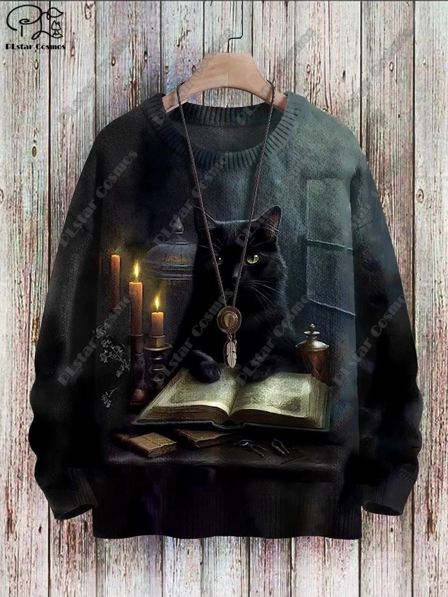 Top Trends: 3D Printed Halloween Series Horror Ghost Skeleton Witch Black Cat Pattern Ugly Sweater Street Casual Winter Sweatshirt W-3 Shoppable Styles