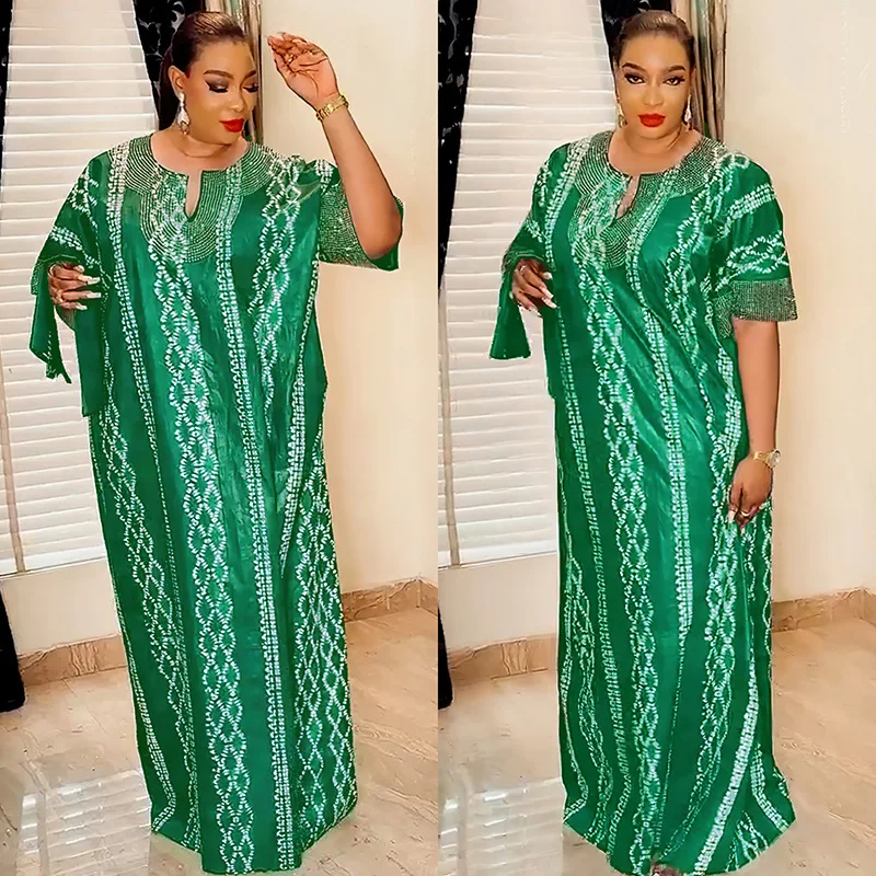 Top Trends: African Dresses For Women Autumn Elegant 2023 Short Sleeve V-neck Orange Green Long Dress Muslim Fashion Abaya African Clothing Shoppable Styles